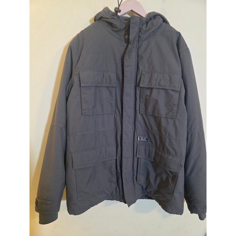 Hurley Mens XL Hooded Utility Field Jacket Gray Ripstop Nylon MJ05FOC